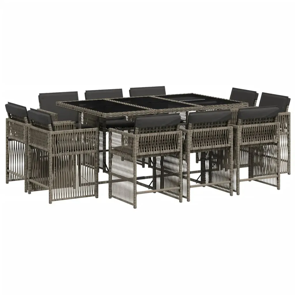 11 Piece Garden Dining Set with Cushions Grey Poly Rattan Price