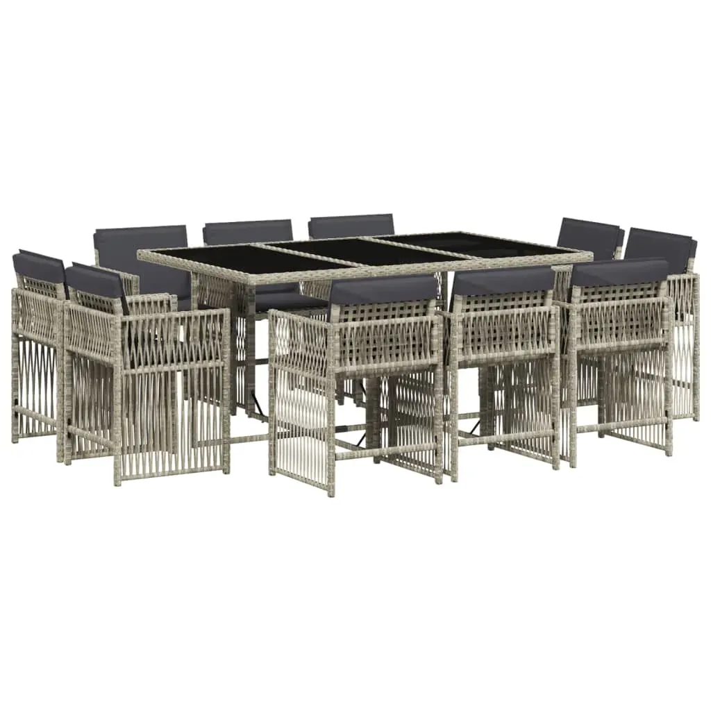 11 Piece Garden Dining Set with Cushions Light Grey Poly Rattan Price
