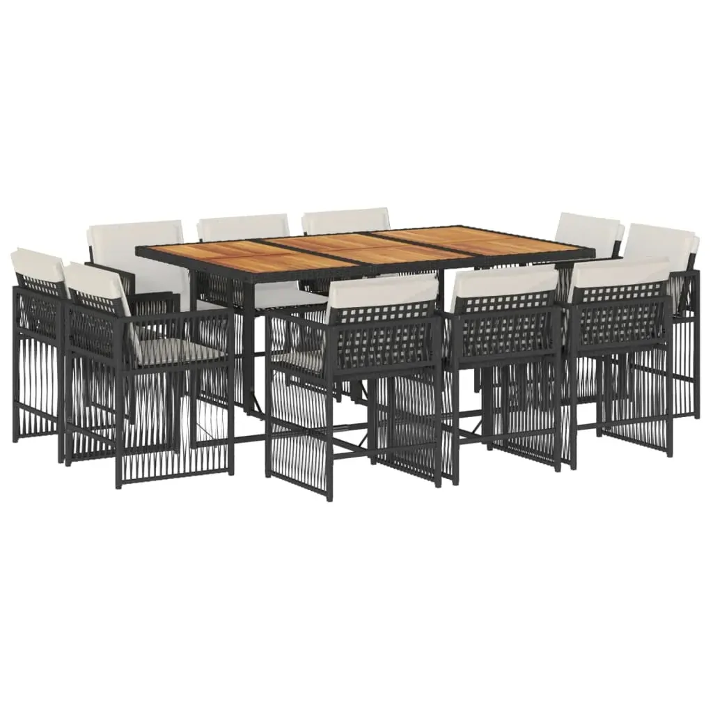 11 Piece Garden Dining Set with Cushions Black Poly Rattan Price