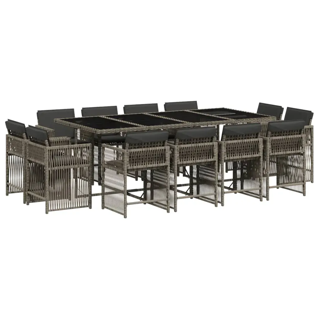 13 Piece Garden Dining Set with Cushions Grey Poly Rattan Price