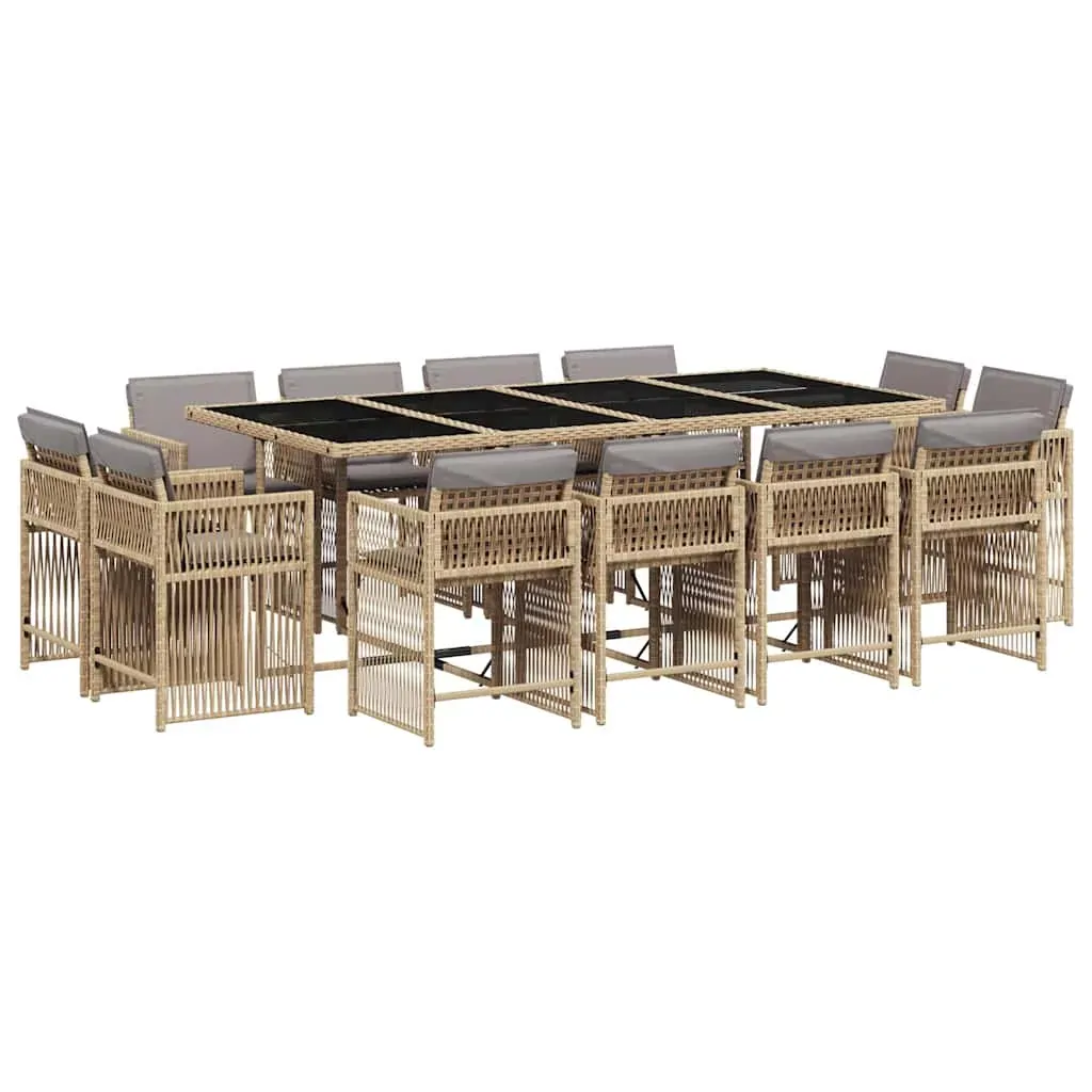 13 Piece Garden Dining Set with Cushions Mix Beige Poly Rattan Price