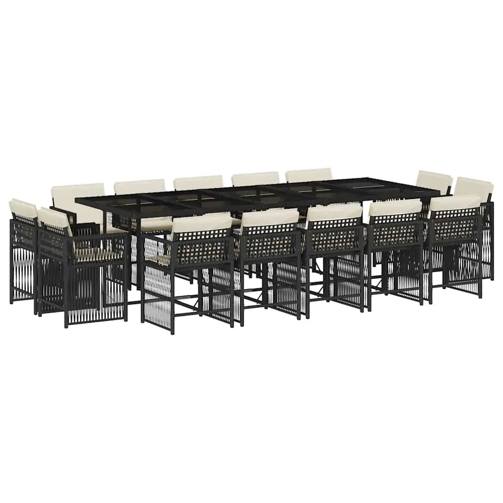 15 Piece Garden Dining Set with Cushions Black Poly Rattan Price