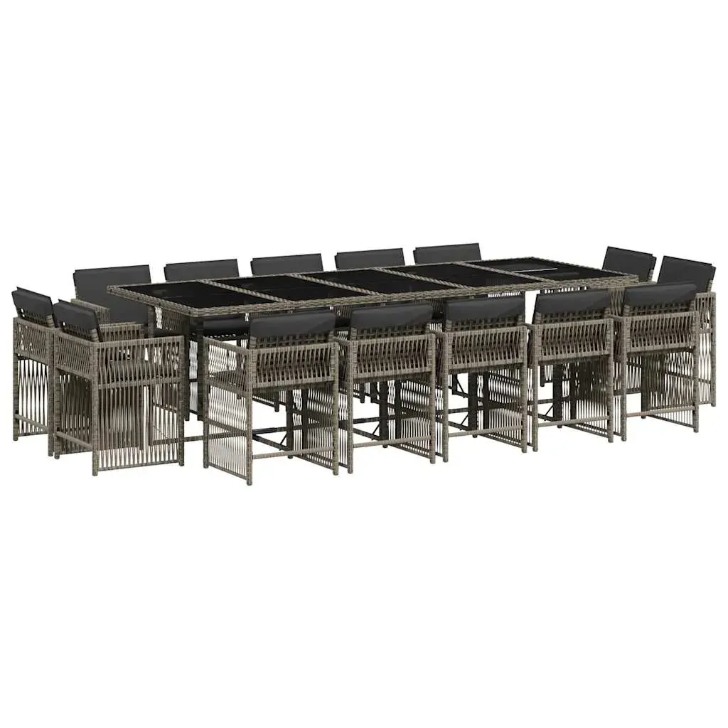 15 Piece Garden Dining Set with Cushions Grey Poly Rattan Price