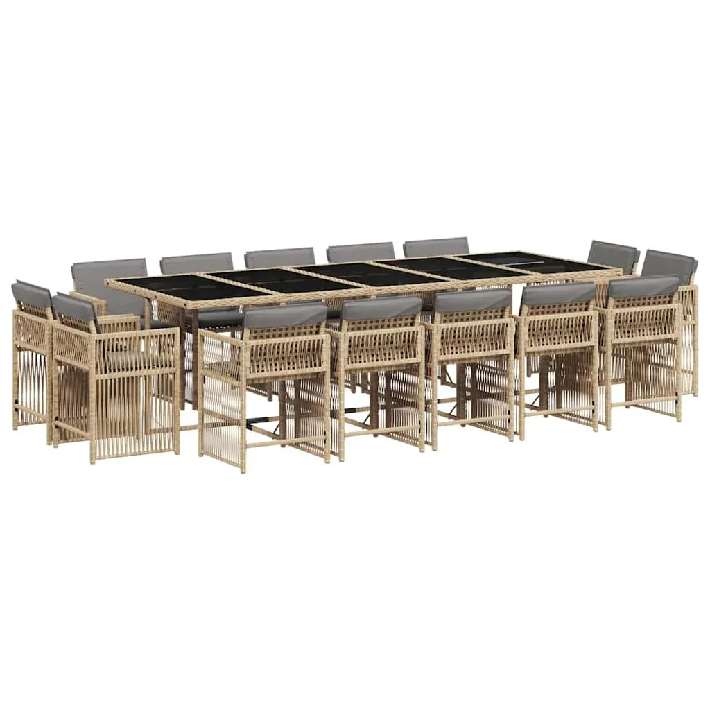 15 Piece Garden Dining Set with Cushions Mix Beige Poly Rattan Price