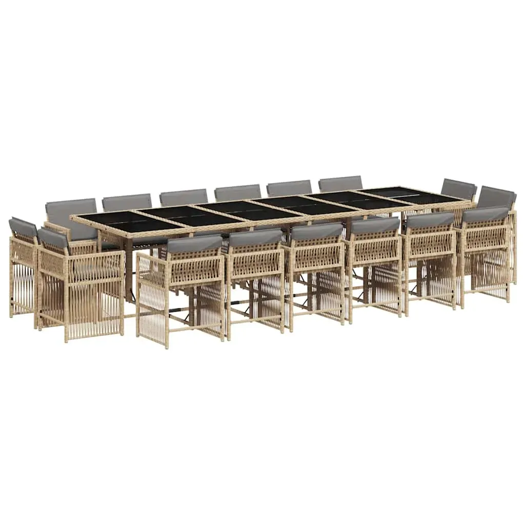 17 Piece Garden Dining Set with Cushions Mix Beige Poly Rattan Price