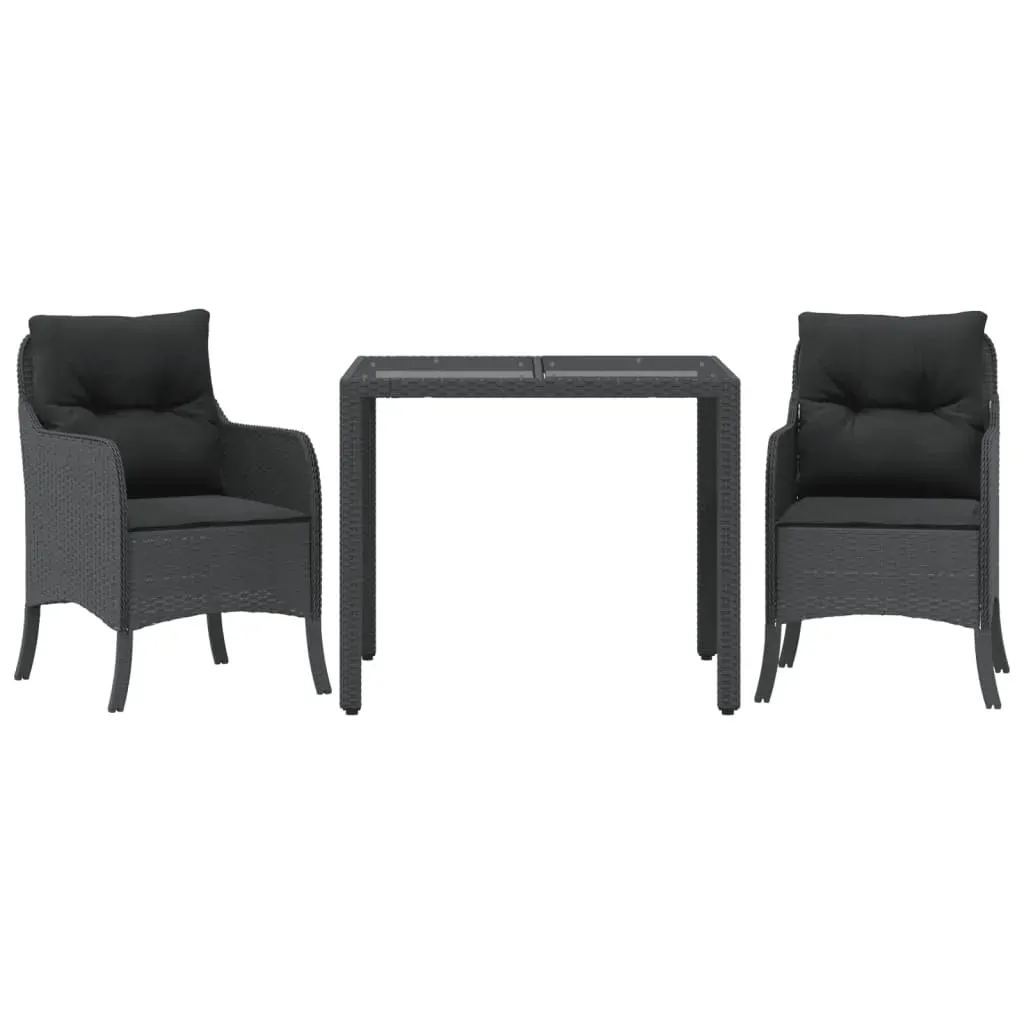 3 Piece Garden Dining Set with Cushions Black Poly Rattan Price