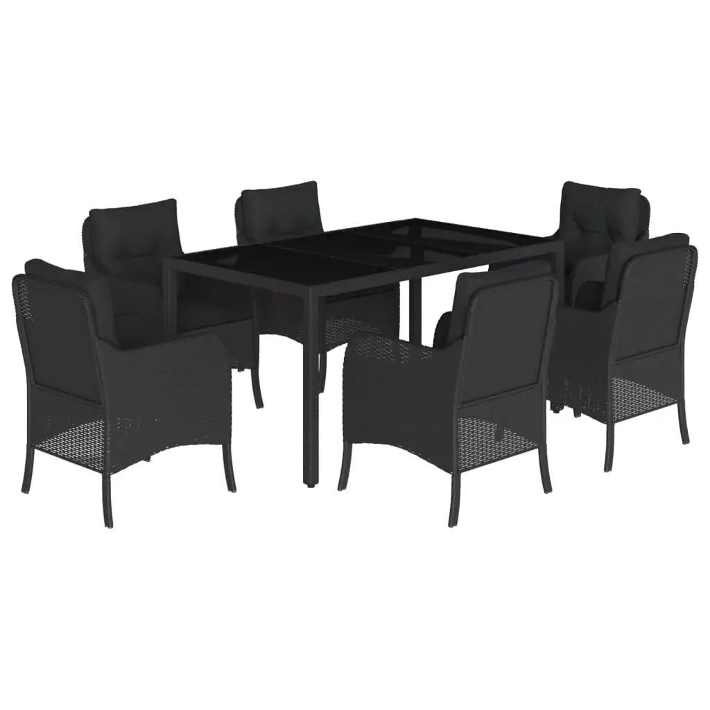 7 Piece Garden Dining Set with Cushions Black Poly Rattan Price