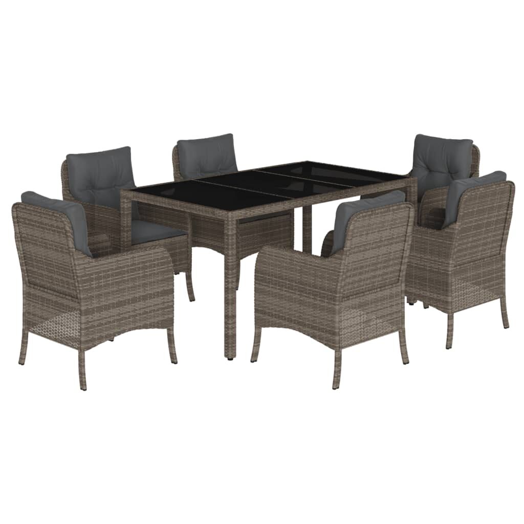 7 Piece Garden Dining Set with Cushions Grey Poly Rattan Price