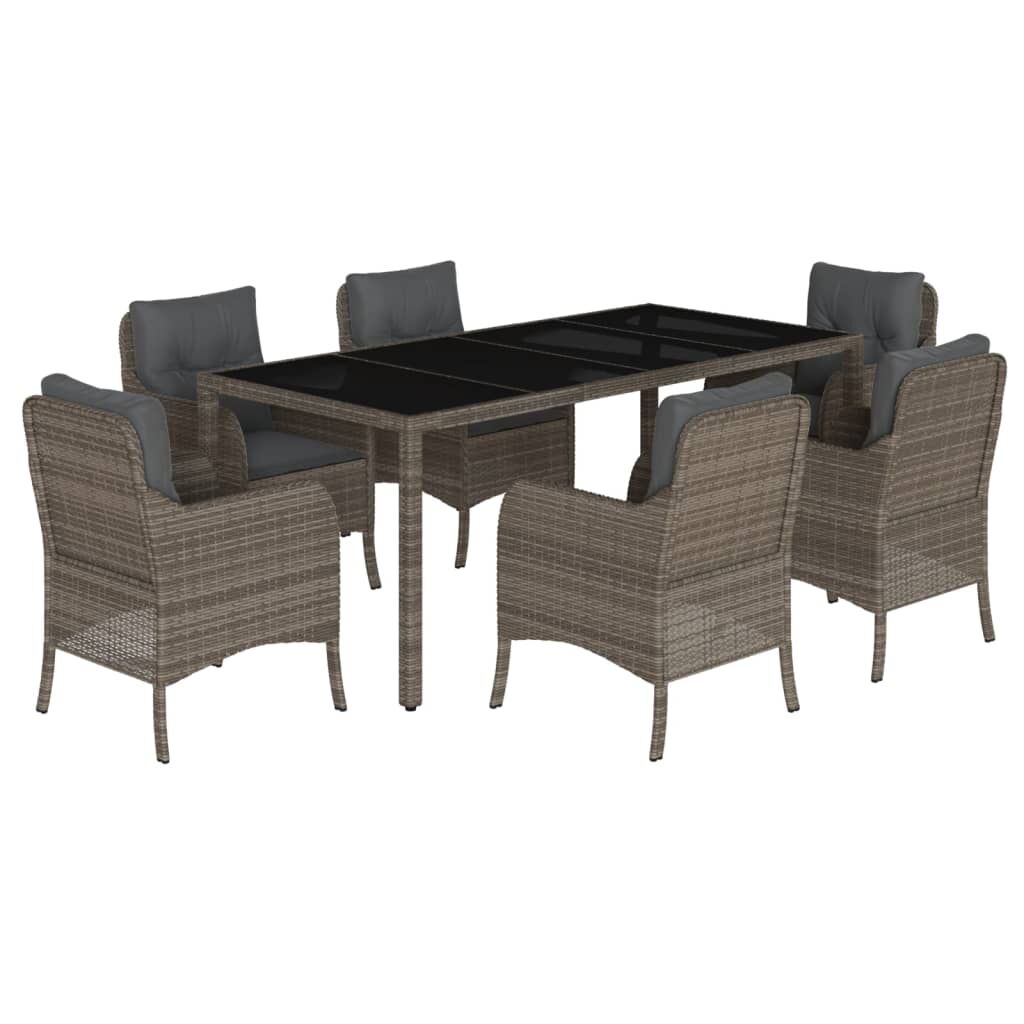 7 Piece Garden Dining Set with Cushions Grey Poly Rattan Price
