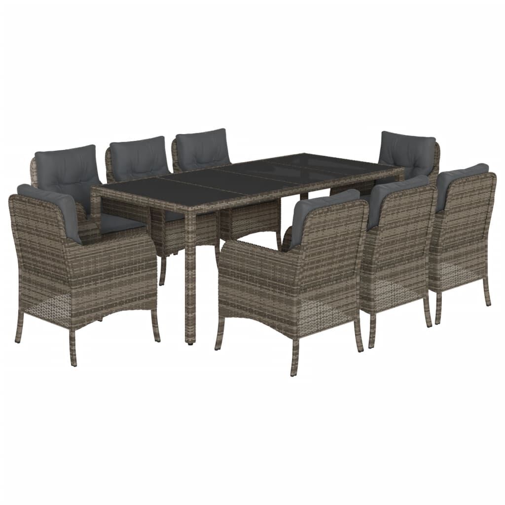 9 Piece Garden Dining Set with Cushions Grey Poly Rattan Price