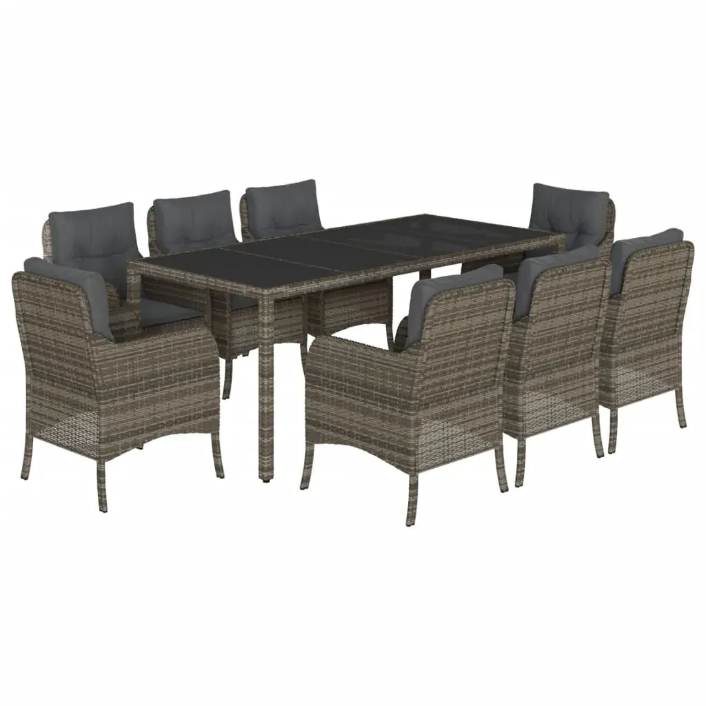 9 Piece Garden Dining Set with Cushions Grey Poly Rattan Price