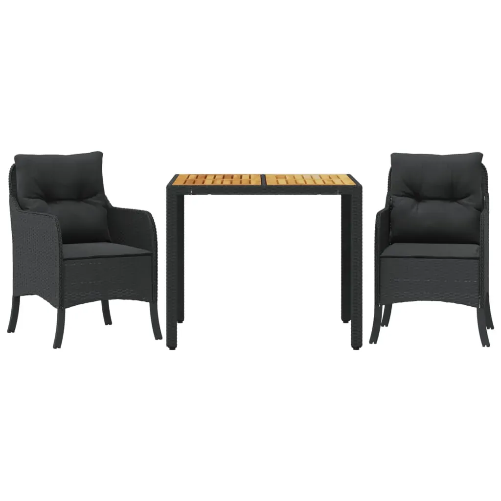 3 Piece Garden Dining Set with Cushions Black Poly Rattan Price