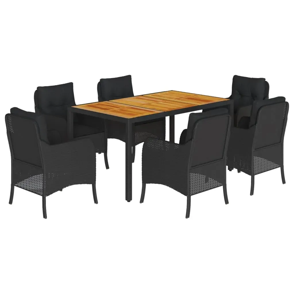 7 Piece Garden Dining Set with Cushions Black Poly Rattan Price