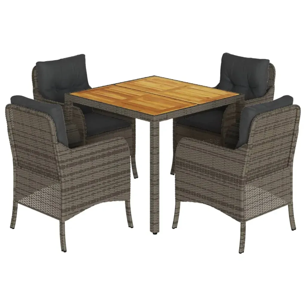 5 Piece Garden Dining Set with Cushions Grey Poly Rattan Price