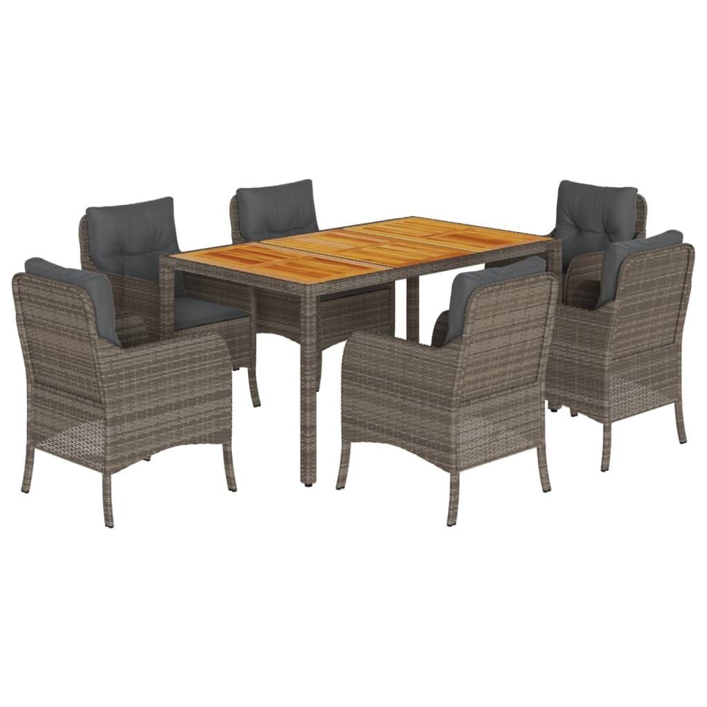 7 Piece Garden Dining Set with Cushions Grey Poly Rattan Price