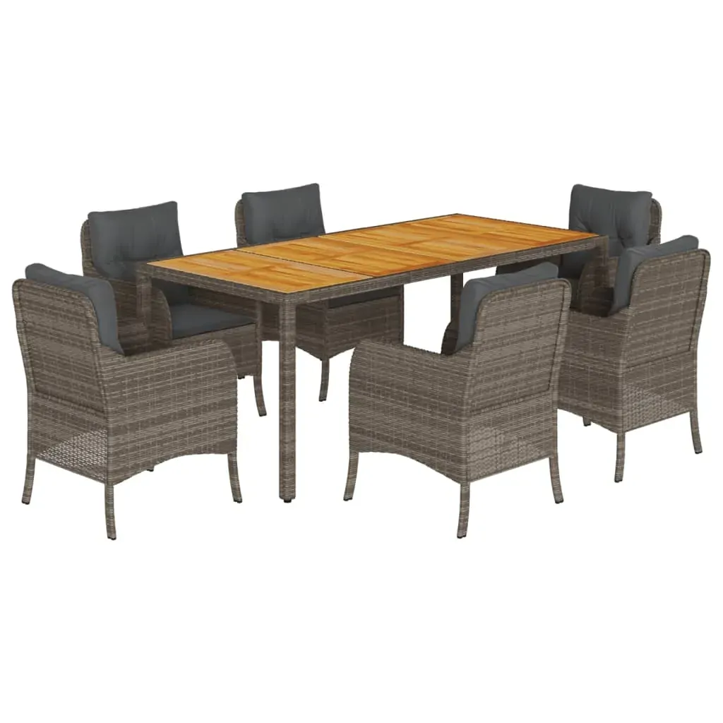 7 Piece Garden Dining Set with Cushions Grey Poly Rattan Price