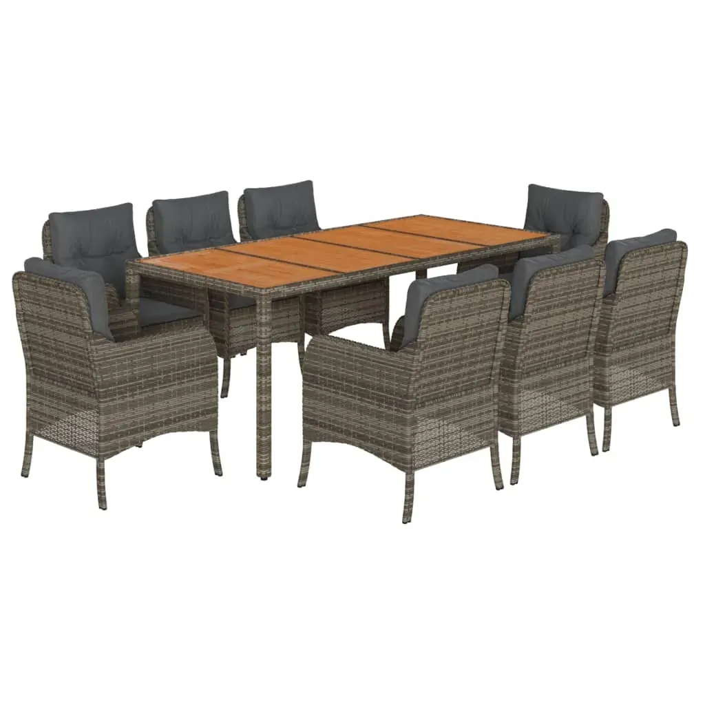 9 Piece Garden Dining Set with Cushions Grey Poly Rattan Price