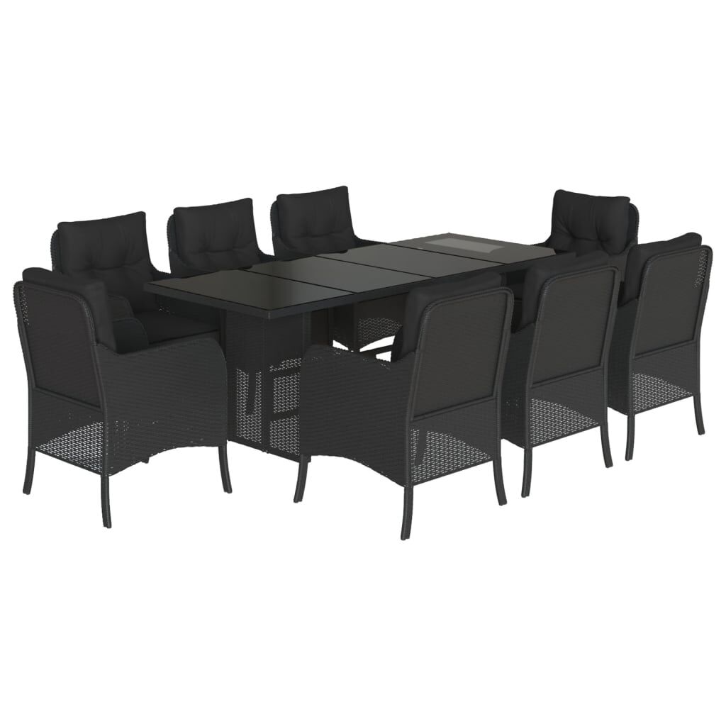 9 Piece Garden Dining Set with Cushions Black Poly Rattan Price