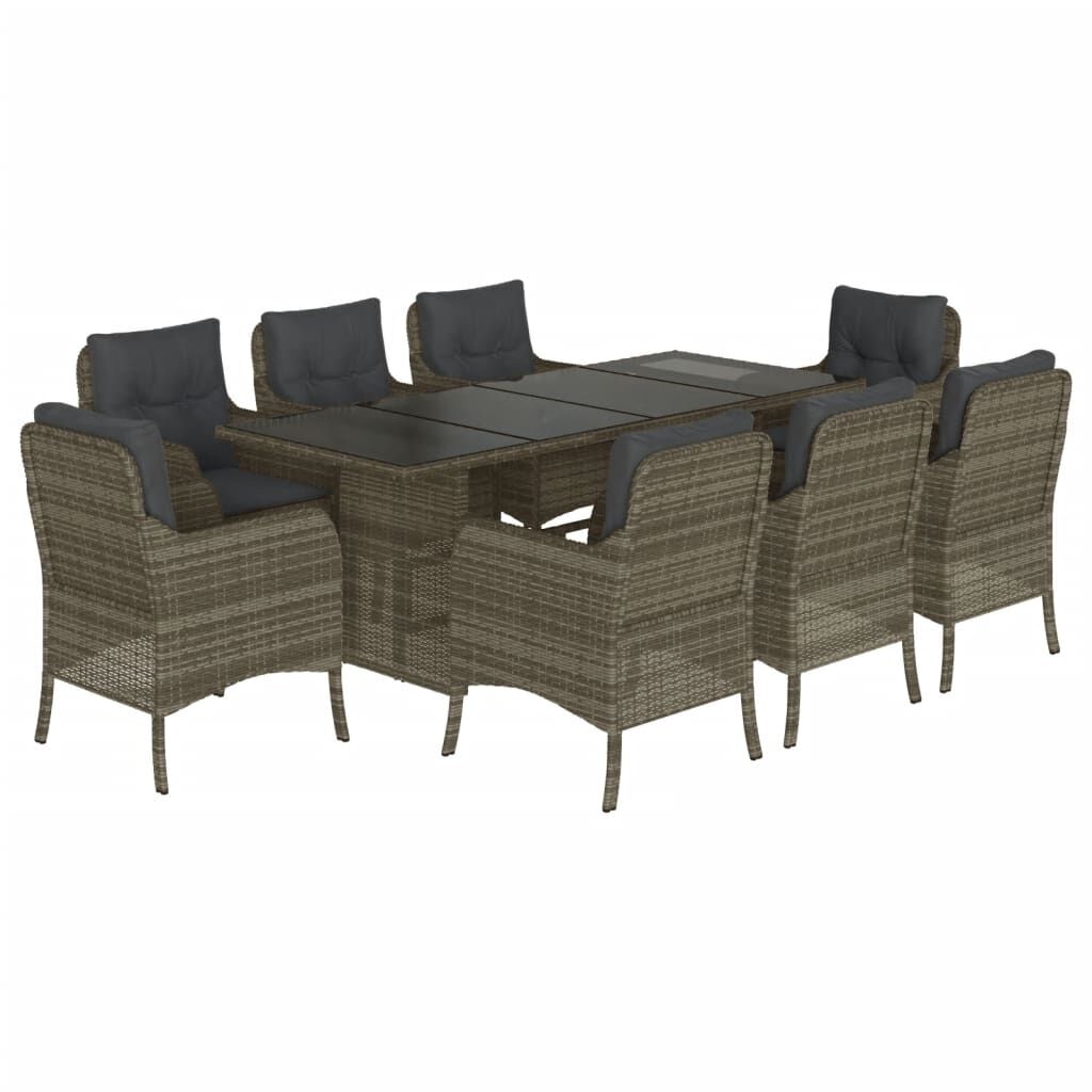 9 Piece Garden Dining Set with Cushions Grey Poly Rattan Price