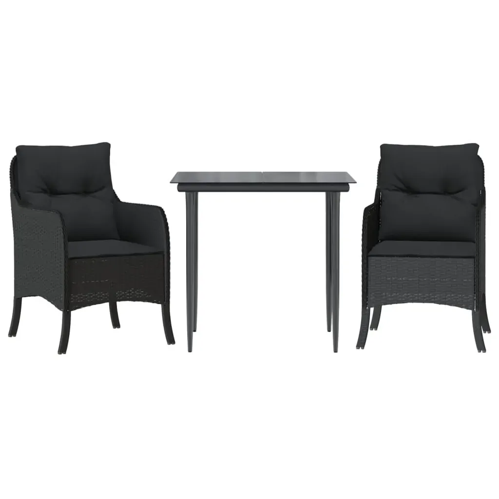 3 Piece Garden Dining Set with Cushions Black Poly Rattan Price