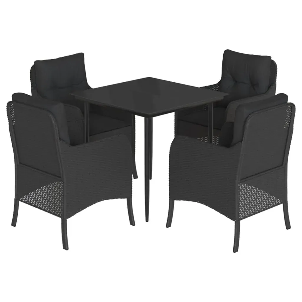 5 Piece Garden Dining Set with Cushions Black Poly Rattan Price