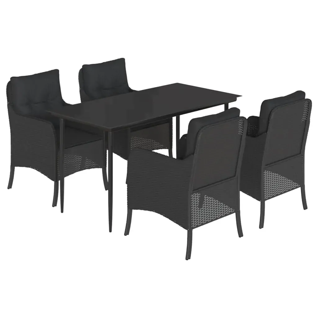 5 Piece Garden Dining Set with Cushions Black Poly Rattan Price