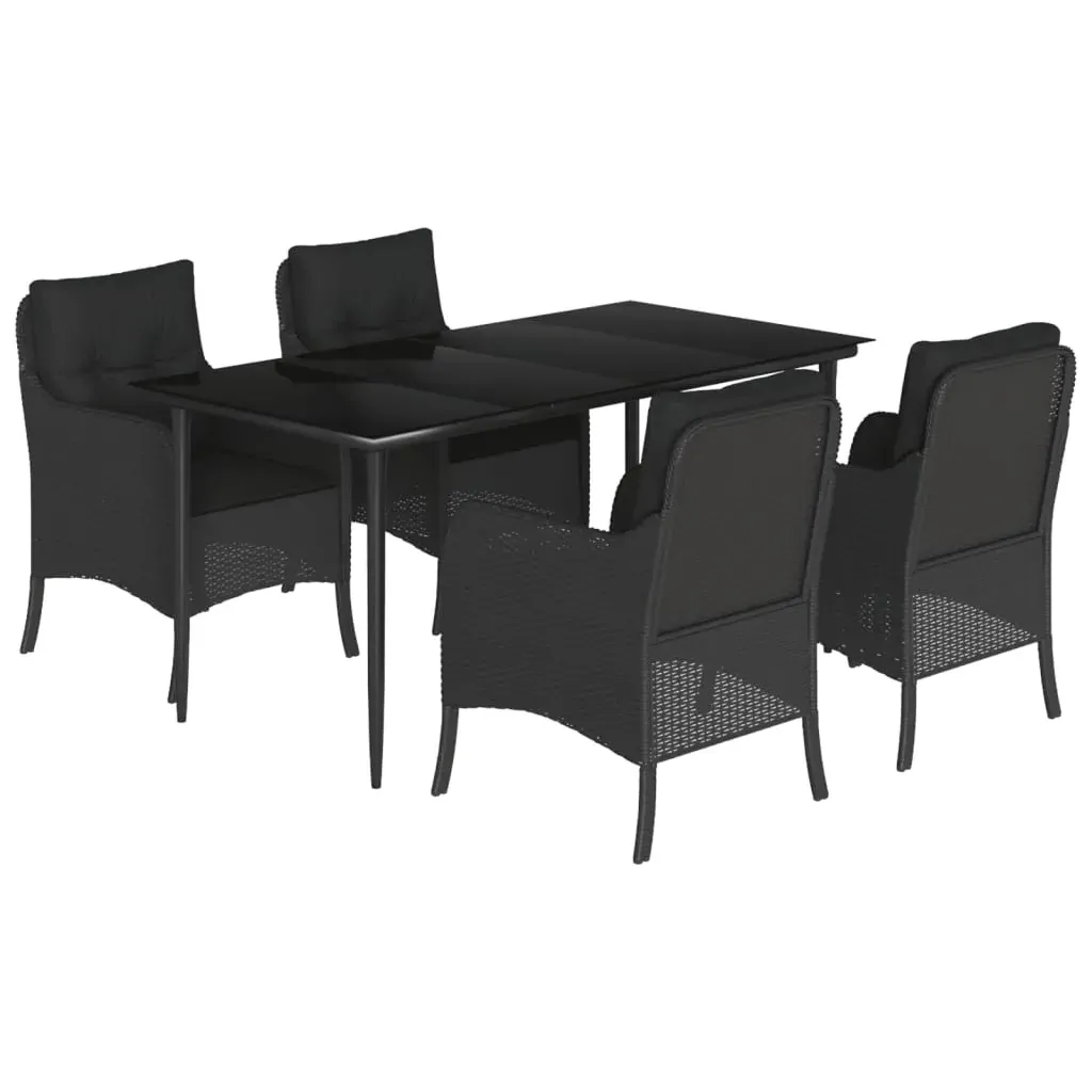 5 Piece Garden Dining Set with Cushions Black Poly Rattan Price