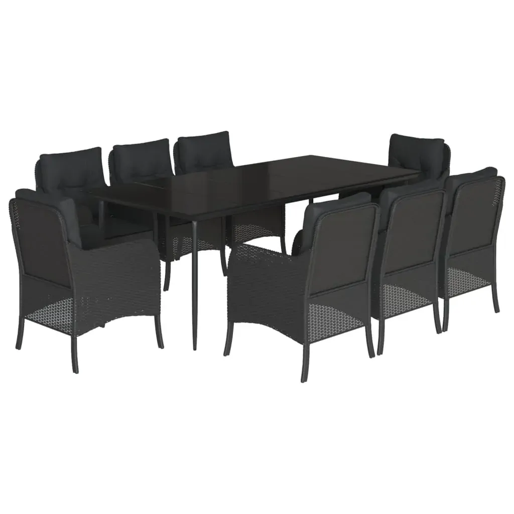 9 Piece Garden Dining Set with Cushions Black Poly Rattan Price