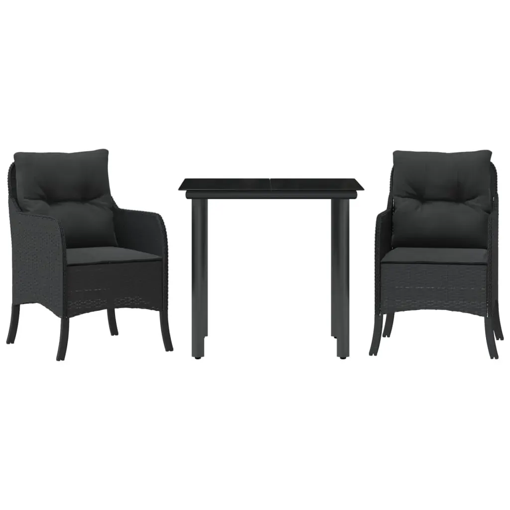 3 Piece Garden Dining Set with Cushions Black Poly Rattan Price