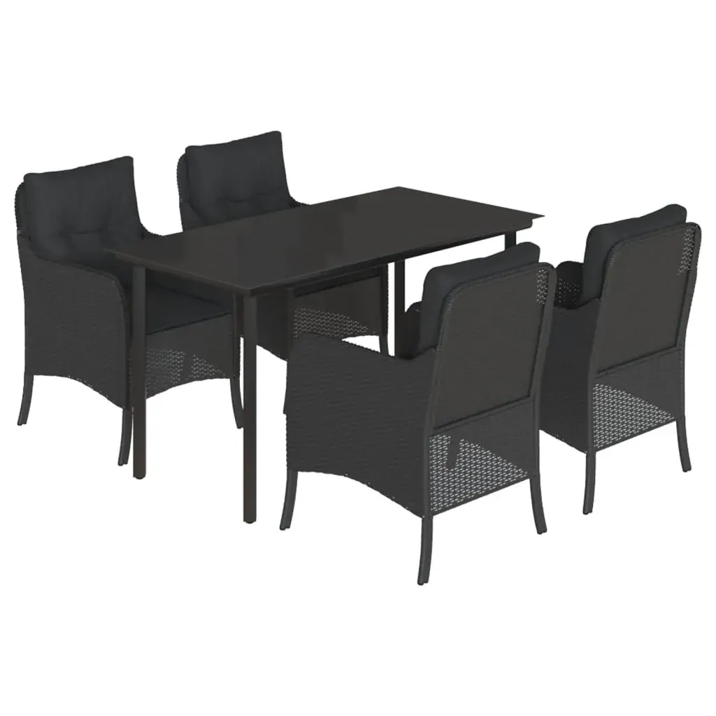 5 Piece Garden Dining Set with Cushions Black Poly Rattan Price