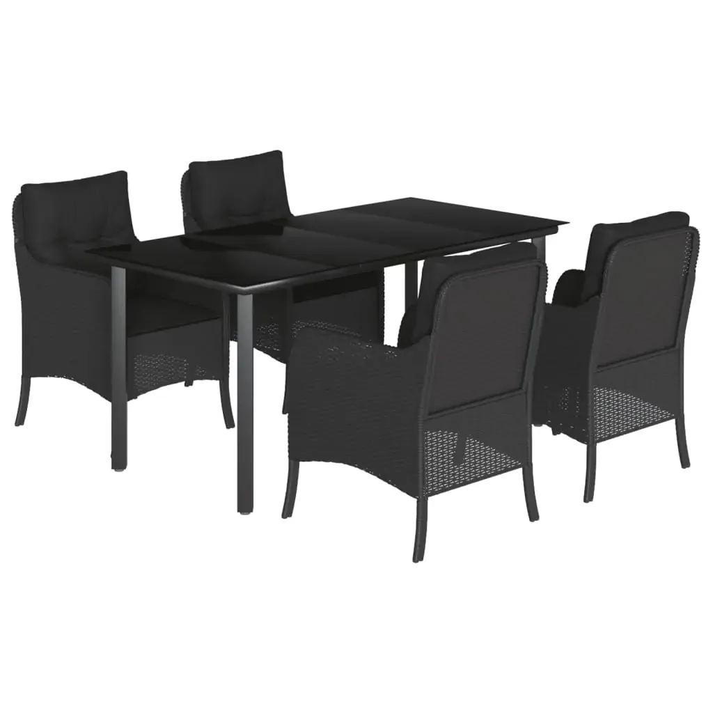 5 Piece Garden Dining Set with Cushions Black Poly Rattan Price