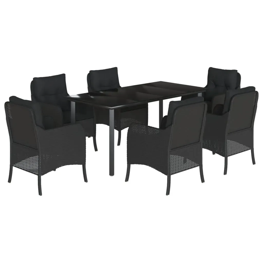7 Piece Garden Dining Set with Cushions Black Poly Rattan Price