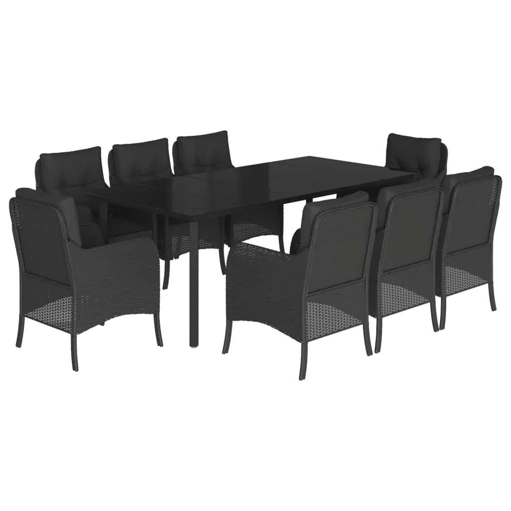 9 Piece Garden Dining Set with Cushions Black Poly Rattan Price