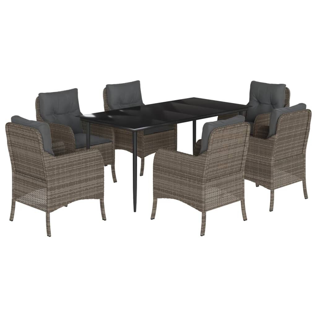 7 Piece Garden Dining Set with Cushions Grey Poly Rattan Price