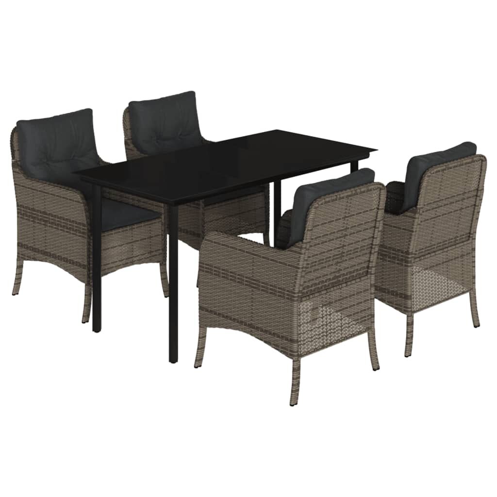 5 Piece Garden Dining Set with Cushions Grey Poly Rattan Price