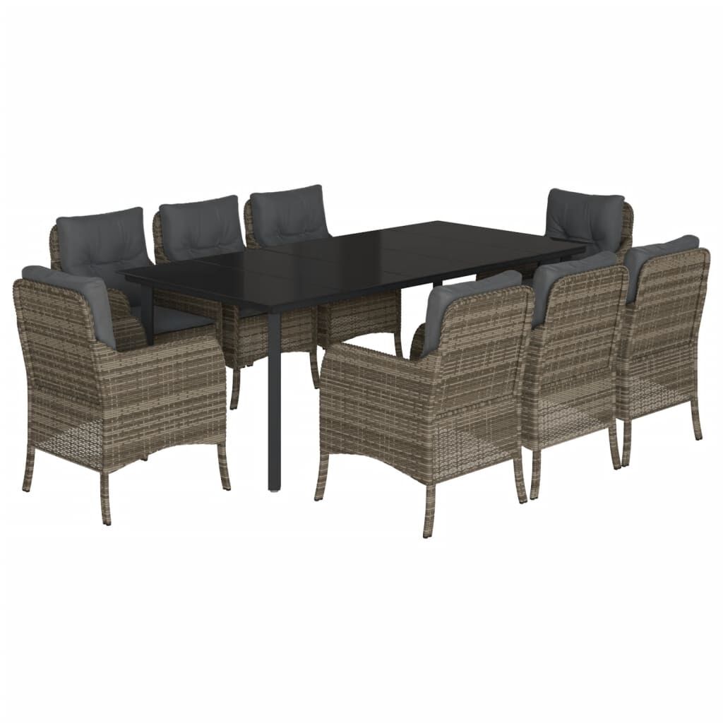 9 Piece Garden Dining Set with Cushions Grey Poly Rattan Price