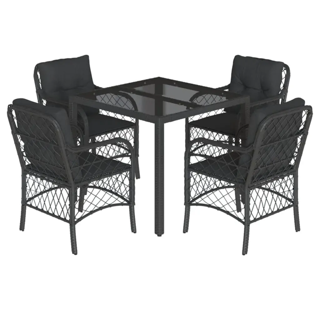 5 Piece Garden Dining Set with Cushions Black Poly Rattan Price