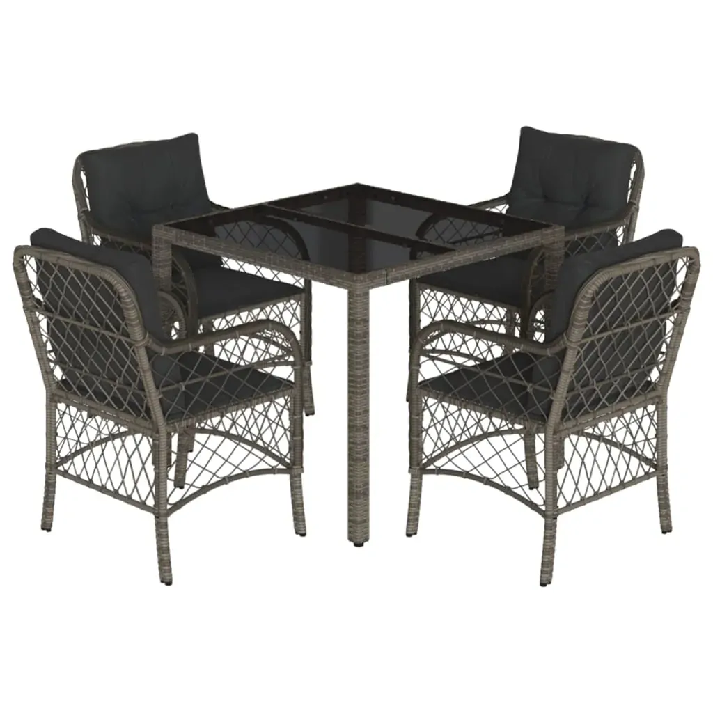 5 Piece Garden Dining Set with Cushions Grey Poly Rattan Price