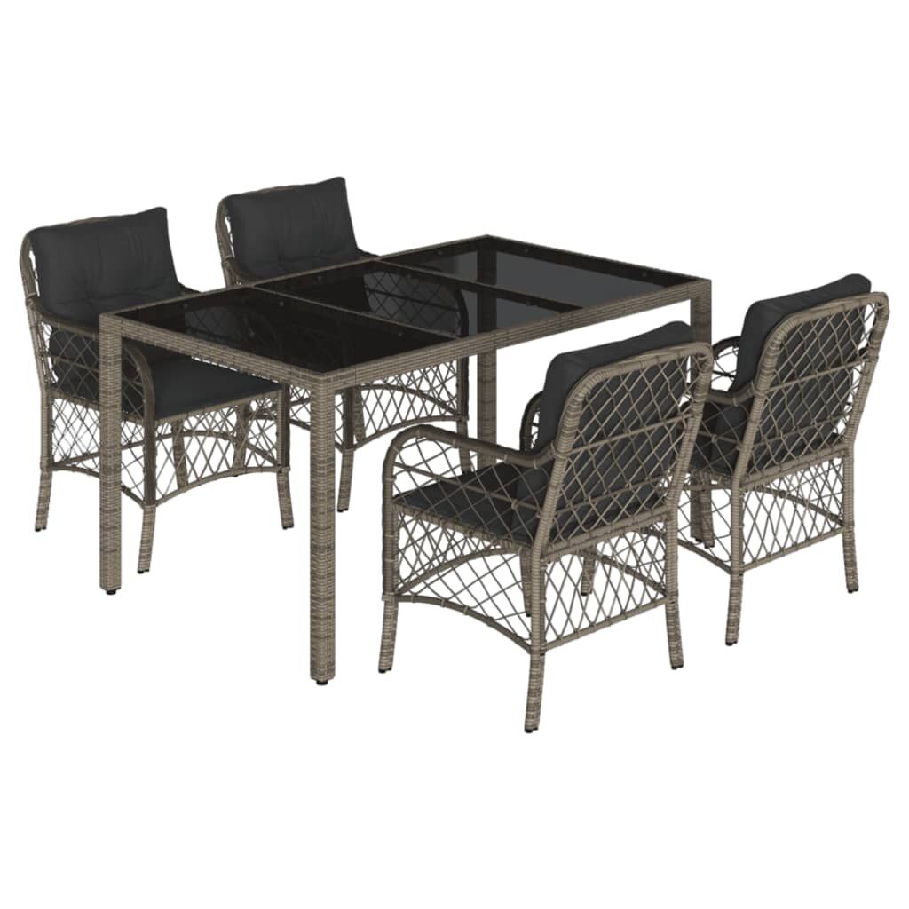 5 Piece Garden Dining Set with Cushions Grey Poly Rattan Price