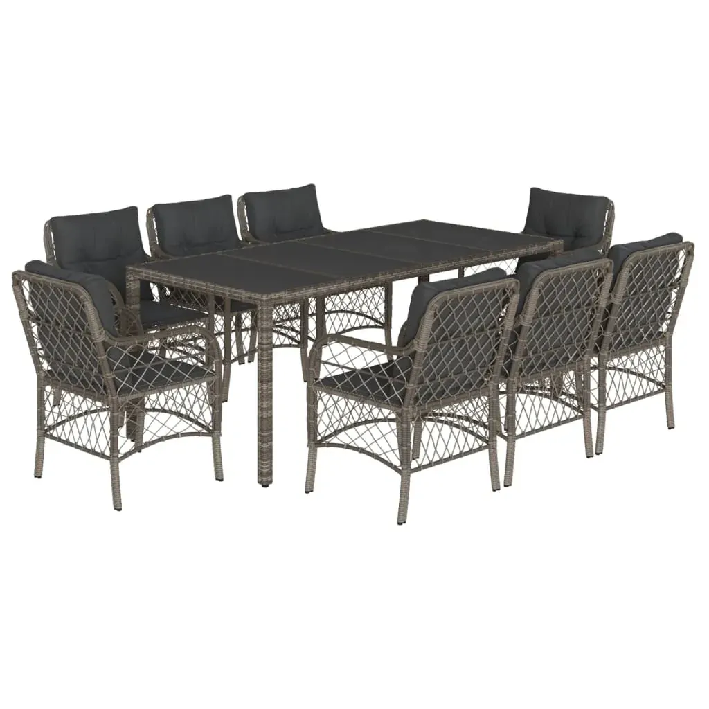 9 Piece Garden Dining Set with Cushions Grey Poly Rattan Price