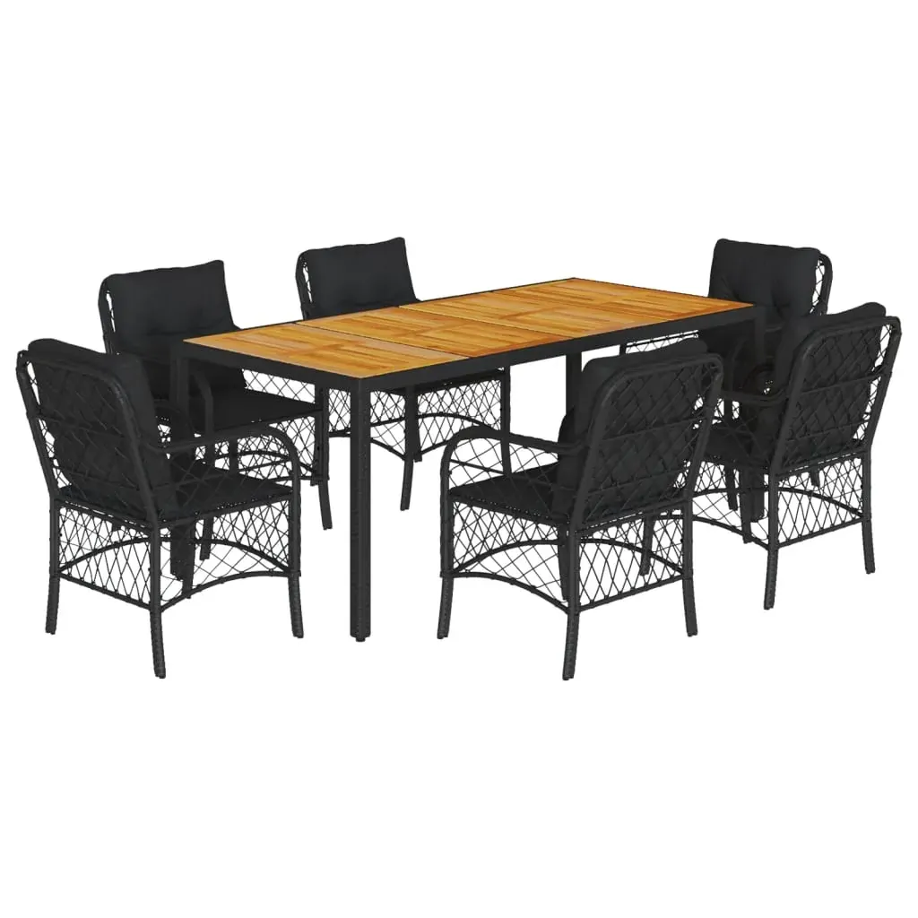 7 Piece Garden Dining Set with Cushions Black Poly Rattan Price