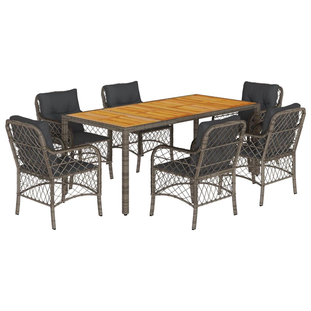 7 Piece Garden Dining Set with Cushions Grey Poly Rattan Price