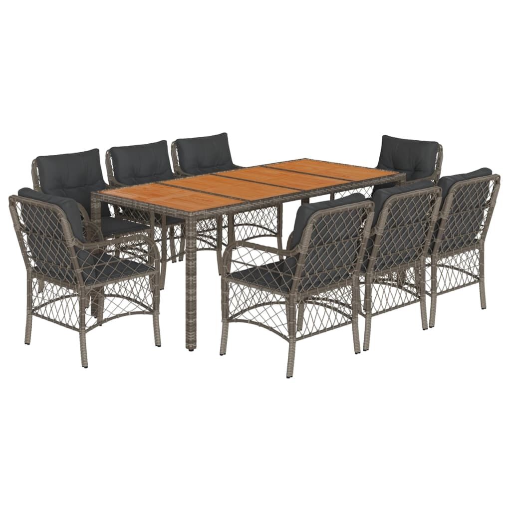 9 Piece Garden Dining Set with Cushions Grey Poly Rattan Price