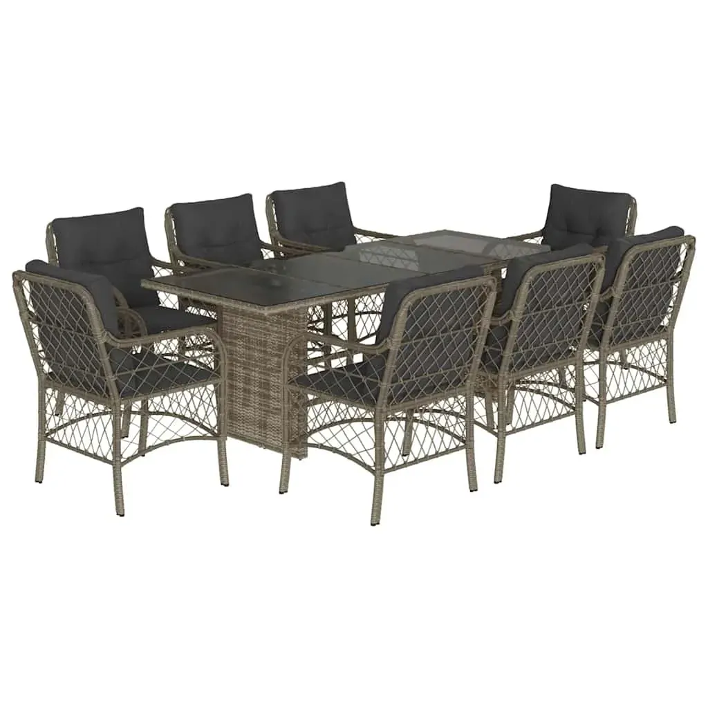 9 Piece Garden Dining Set with Cushions Grey Poly Rattan Price