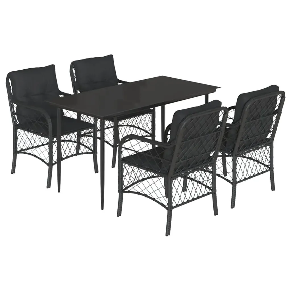 5 Piece Garden Dining Set with Cushions Black Poly Rattan Price