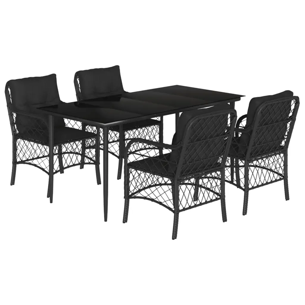 5 Piece Garden Dining Set with Cushions Black Poly Rattan Price