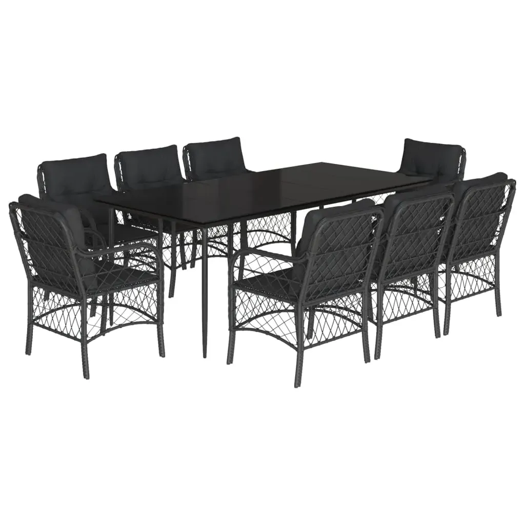 9 Piece Garden Dining Set with Cushions Black Poly Rattan Price
