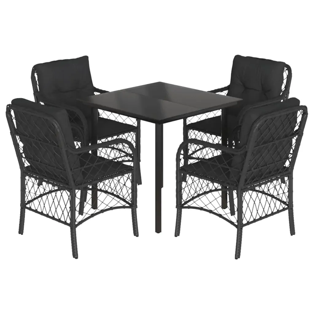 5 Piece Garden Dining Set with Cushions Black Poly Rattan Price