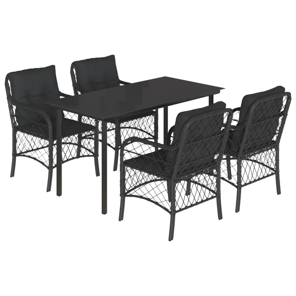 5 Piece Garden Dining Set with Cushions Black Poly Rattan Price