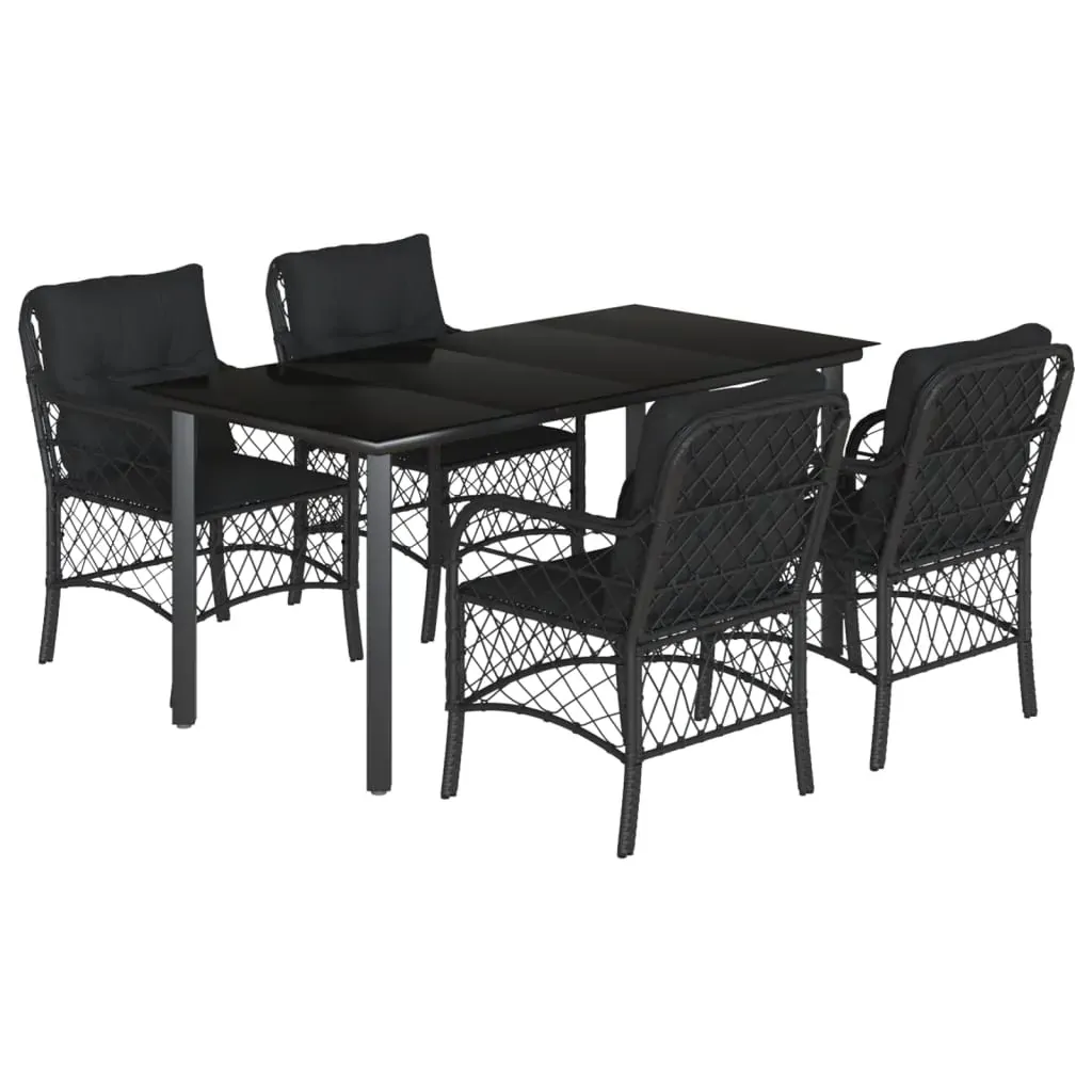 5 Piece Garden Dining Set with Cushions Black Poly Rattan Price
